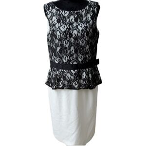 Studio One Dress Womens  size 14 black and ivory lace floral midi New FLAWS